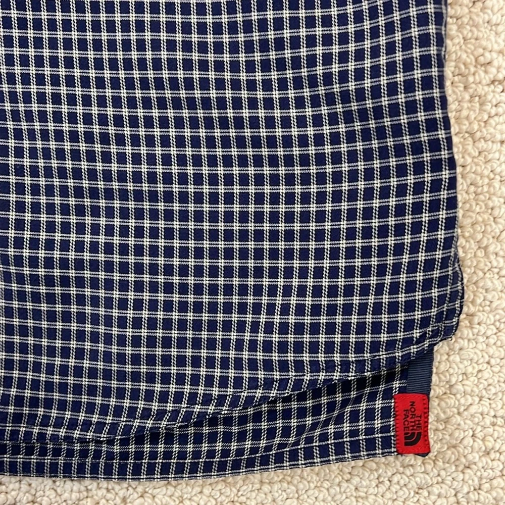 The North Face Traverse Navy Blue Tan Check Long Sleeve Button Down Shirt LARGE